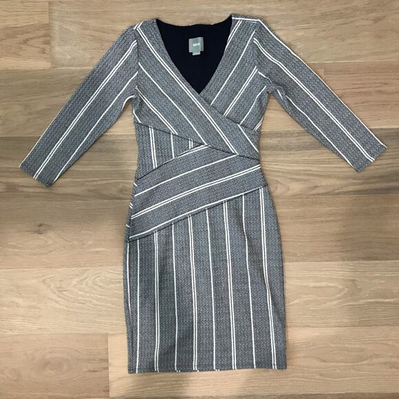 Anthro Maeve Striped V-neck Faux Wrap Dress - Picture 1 of 6